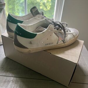 Golden Goose White and Gray Sneakers with Green Accents